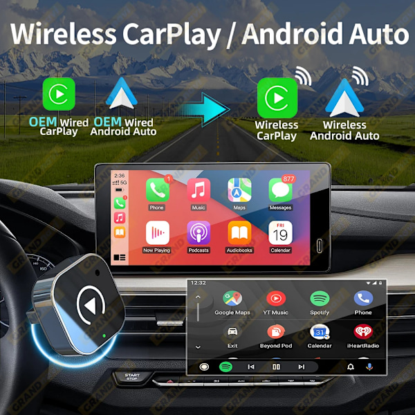 2i1 Kablet til Trådløs CarPlay Android Auto Adapter