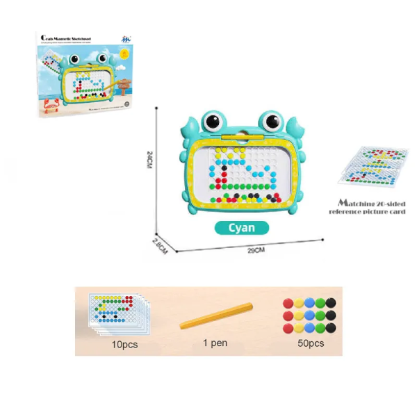 Magnetisk tegnebræt til børn stort Doodle tavle med magnet perler og pen sød krabbe legetøj