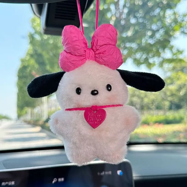 Suloinen Sanrio Avaimenperä Pehmo Pochacco Auto avaimenperä nukke sarjakuva laukku riipus Pochacco rusetti poskipuna tarvikkeet