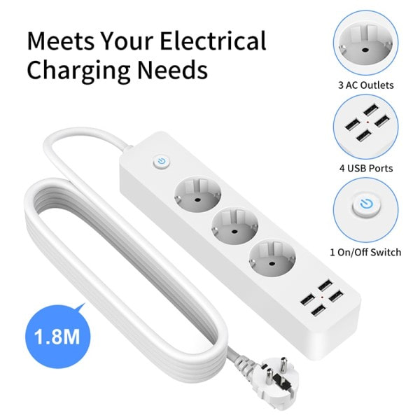 2200W 10A Power Strip Desktop EU Stik Socket Stiktag Flere Socket med USB Opladning Adapter Switch
