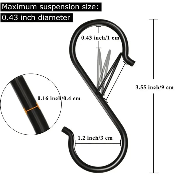 10 stykker 3x9cm Metal S formet krog med med sikkerhed spænde