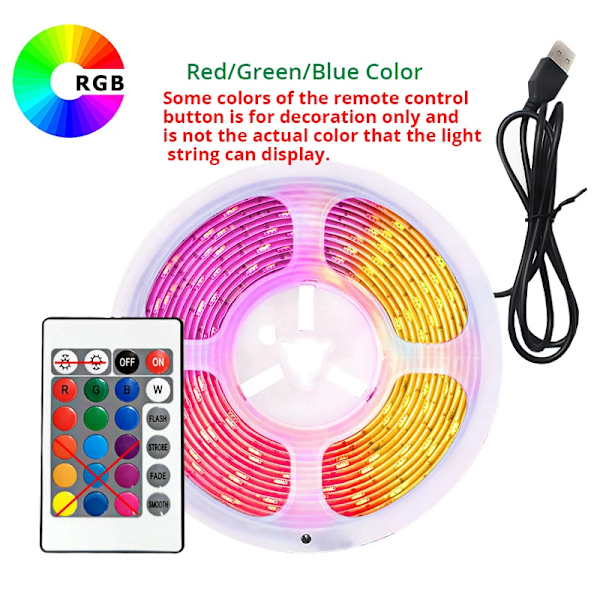 10M USB 2835 LED Strip Lys RGB Fjernkontroll Kontroll Lys Fleksibel Lampe Tape Bånd