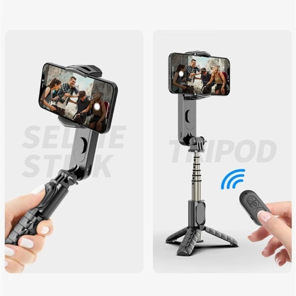 Trådlös Bluetooth Selfie Stick Stativ Handhållen Gimbal Stabilizer Monopod Med fyllning ljus slutare