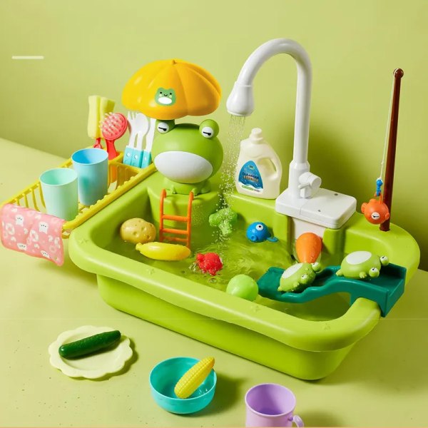 Børn køkken vask legetøj elektrisk opvaskemaskine lege legetøj med rindende  vand foregive leg mad fiskeri legetøj f16e | Fyndiq