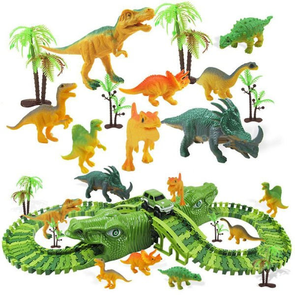 153 stykker Dinosaur Elektrisk Jernbane Bil Jernbane Legetøj Sæt Fleksibelt Udskiftelig Samlet Byggeklodser Bane til børn