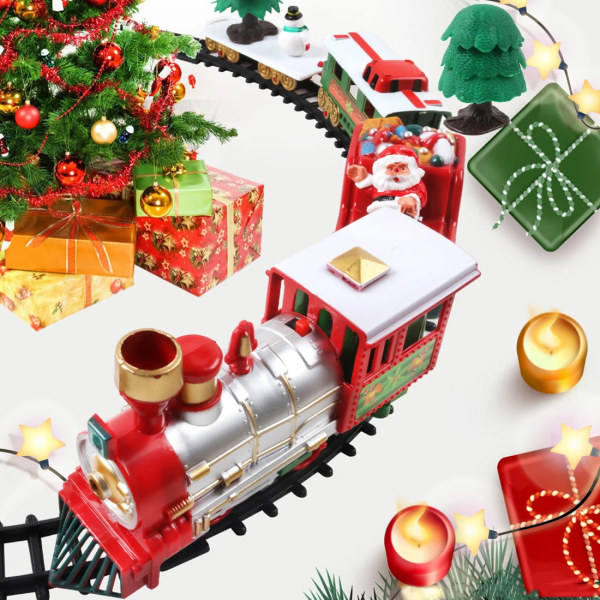 Batteri drift jernbane tog med lyd & lys jernbane bil legetøj jule tog træ  pynt 2987 | Fyndiq