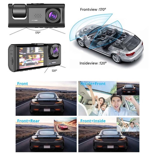 Dash Cam IR Natt Vision Loop Inspelning  IPS Skärm  Kamera