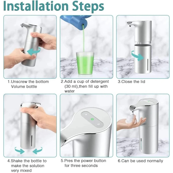 Mini Såpe Dispenser Automatisk Berøringsfri USB Opladbar Elektrisk Skum Såpe Dispenser Justerbar Vanntett 450 ML