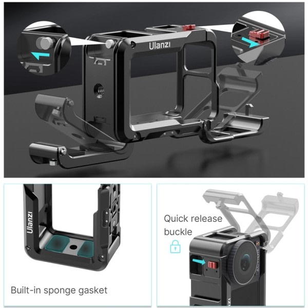 Metal Cage Quick Release GoPro Foldable Mount with Cold Shoe Full Protective Frame Case