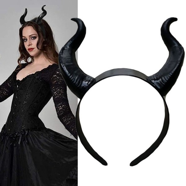 Kvinner Sort Dronning Heks Demon Horns Hodeplagg Cosplay Dyr Antelope Devil Hodeplagg