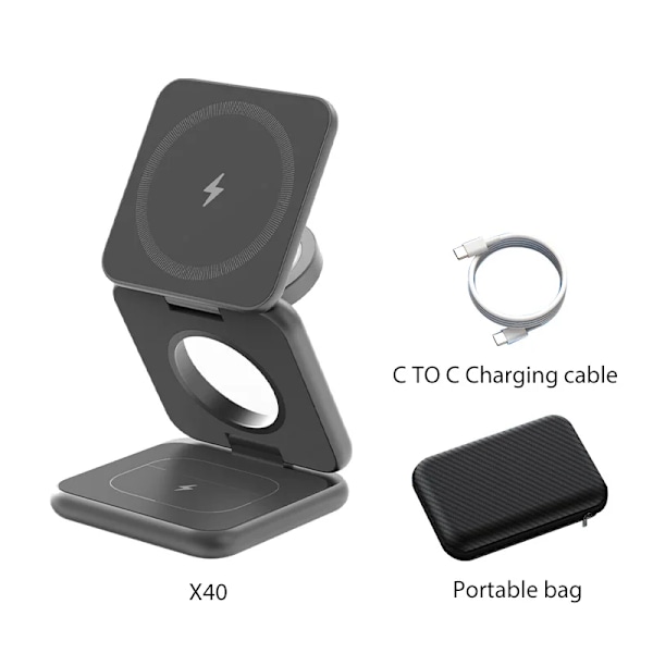 3 i 1 vikbar magnetisk trådlös laddare ställ för iPhone 15 14 13 12 Pro/Max/Plus, AirPods 3/2/Pro, iWatch laddning