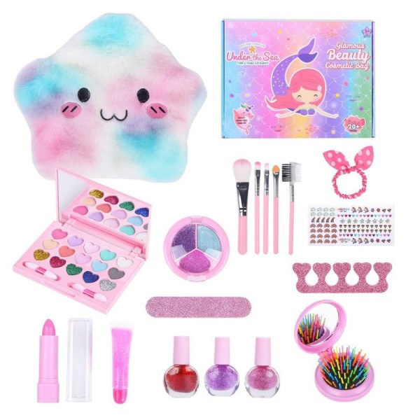 Barn lek smink kit leksak set för flicka 18st tvättbar låtsas smink för småbarn bärbar falsk smink