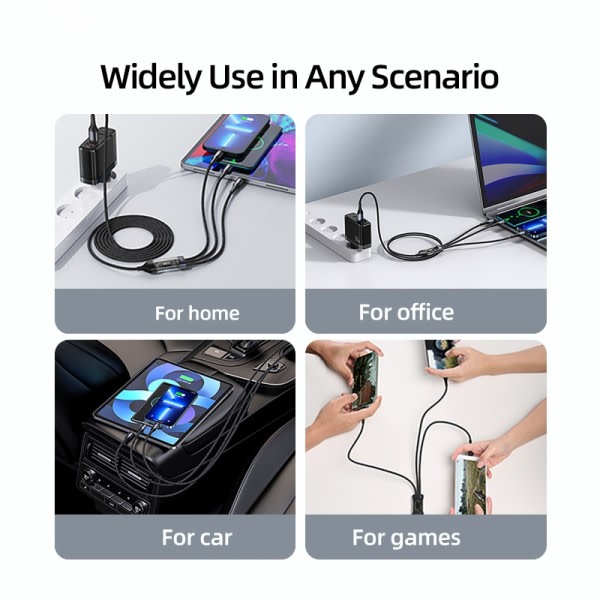 USAMS U83 66W 3 In 1 Digital Display Kabel PD QC Hurtig Opladning USB Type C kabel Til iPhone 14 13 12 Pro Max Huawei  Xiaomi Samsung