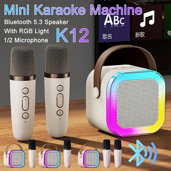 K12 Karaoke Maskin Bärbar Bluetooth 5.3 PA Högtalarsystem med 1-2 Trådlösa mikrofoner