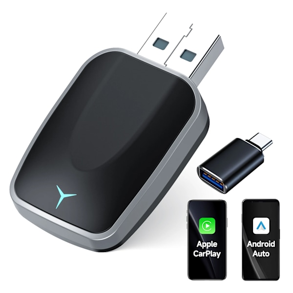 2-i-1 Wired to Wireless CarPlay Adapter & Android Auto Wireless Adapter Plug & Play
