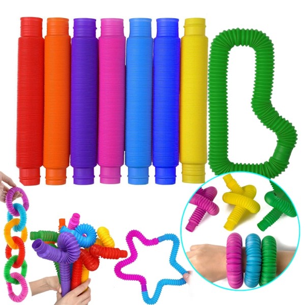 8 PCS värillinen teleskooppi putki pop putki venytys putki aallotettu putki