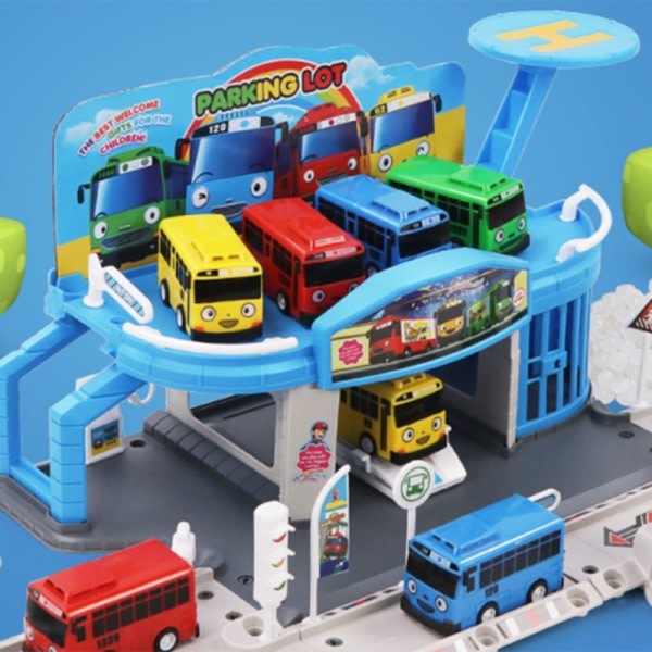 Tegnefilm Tayo den lille bus sæt samlet bus station parkering plads bil