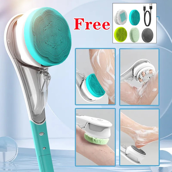 6 i 1 Elektrisk Bad børste Silicone Ryg Scrubber USB Genopladelig Roterende Bruser Børste