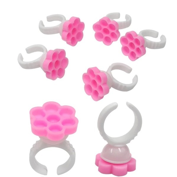 100 stykker Gjør det selv Øyenvippe forlengelse vifter blomstrende kopp lim holder ring blomst form pigment brett