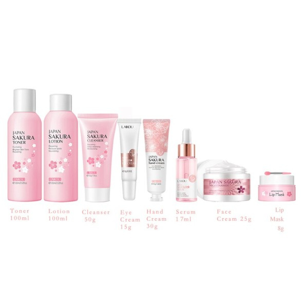 8 st Sakura Ansikte Hudvård Set Fuktgivande Närande Serum Lugnande Vitande Reparerande Anti-rynk Skönhet