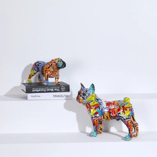 Maleri Graffiti Bulldog Statue Trykt Harpiks Hund Håndverk Hjem Dekorasjon