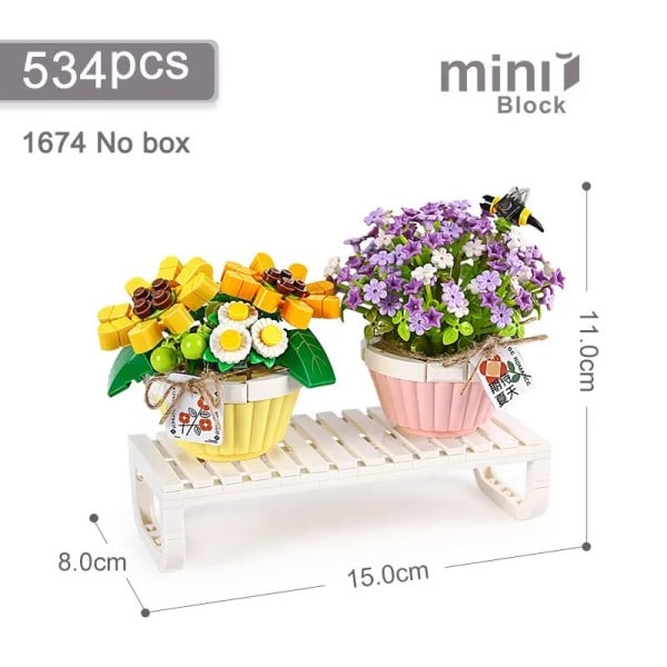 Mini Byggnad Klossar Blommor Gör-det-själv Växt Buketter Krukor Växt Modeller Monsatta Leksaker