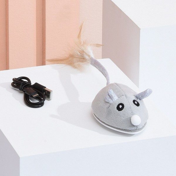 Interaktiv mus leksak för katter USB laddar rörliga råtta med fjädrar leksaker lek-fånga träning leksak för inomhus katter