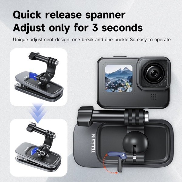 360° Rotasjon Magnetisk Ryggsekk Klips Clamp Mount for GoPro Hero 11 10 9 8 7 6 5 Insta360 DJI Action Camera Tilbehør