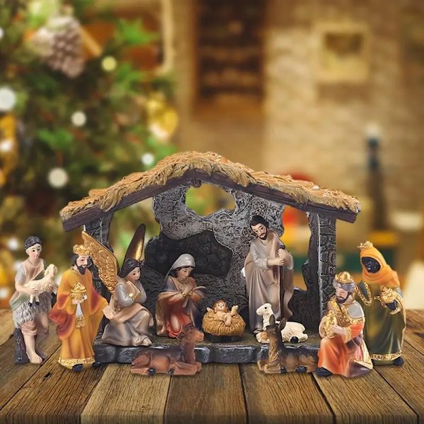 12 stykker Jule Krybbe Fødsel Set Real Life Fødsel Jesus Krubbe Jule krybbe Ornament