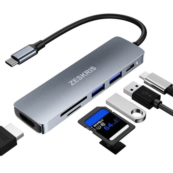 USB C Hub med 2 USB 3.0 SD/TF/Micro SD Card Reader 4K HDMI 100W