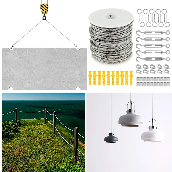 30M Rostfritt Stål Tungt Kabel Rep Trädgård Tråd Kabel Räcke Tråd Staket Rull Kits