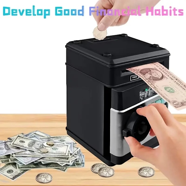 Elektronisk Piggy Bank Automatisk Mini Safe Mynter Kontanter Sparing Penger Boks Passord Telleverk Kode Nøkkel Lås