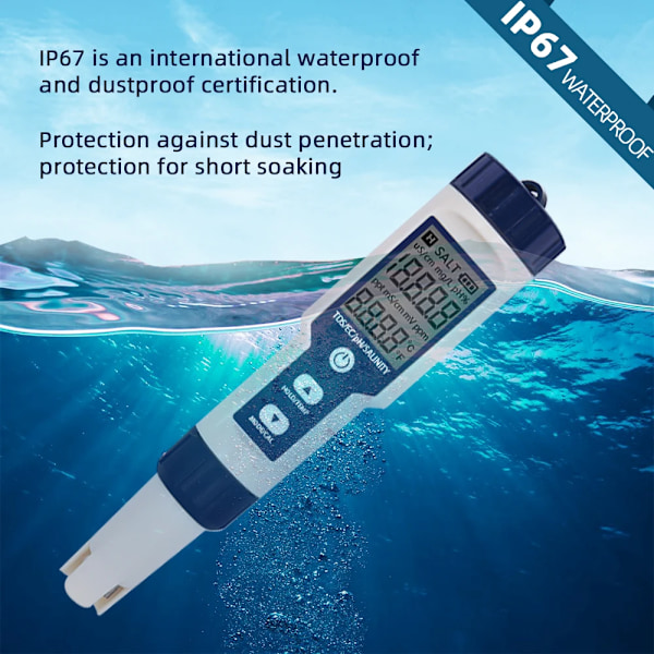 5 IN 1 PH Temperatur TDS EC Salthalt Meter Digital Vattentät Med Automatisk Kalibrering Funktion Vatten Kvalitet PH Tester