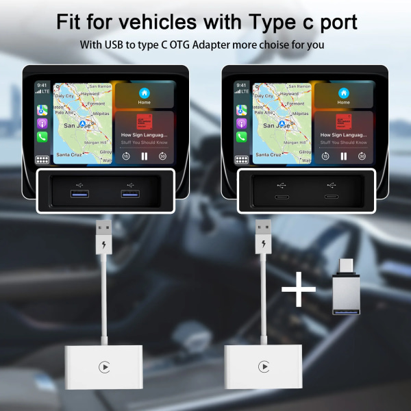 Langaton CarPlay sovitin Androidille/Apple Langallinen Wireless Carplay Dongle Plug Ja Play USB liitäntä Auto Auto sovitin