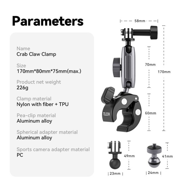 Cykling Motorcykel Clip Magic Arm 360° Aluminium Aloy Super Clamp 1/4" Hole For Camera