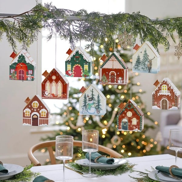 Jul present låda hus form kraft papper godis kaka påse förpackning lådor jul träd hänge