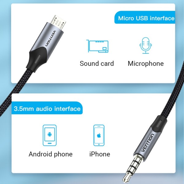 Vention Micro USB til 3,5 mm Audio kabel til Hi-Fi Lyd Kort Mikrofon  Karaoke 3,5 Jack Adapter til Samsung Xiaomi Android telefon a92c | Fyndiq