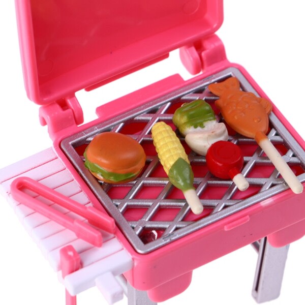 Dockhus miniatyr möbler mini grill grill med klämmor kött burgare set