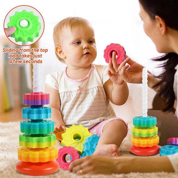 Montessori Roterande Regnbåge Torn Baby Staling Pussel Leksaker Säkerhet och Miljöskydd Färgade Barn's Leksaker