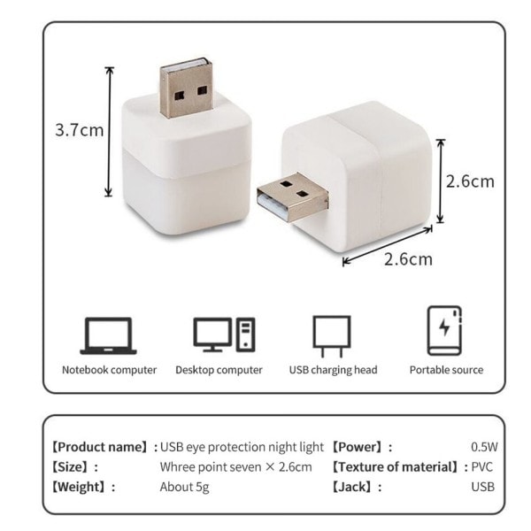 USB liten nattlys LED øyebeskyttelse firkantet leselys