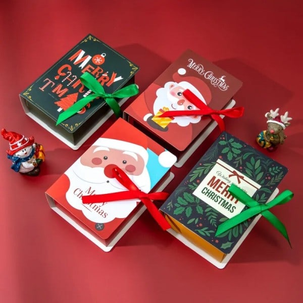 4 stykker Bog Shape Glædelig Jul Slik Æsker Tasker Jule Julemand Gave æske