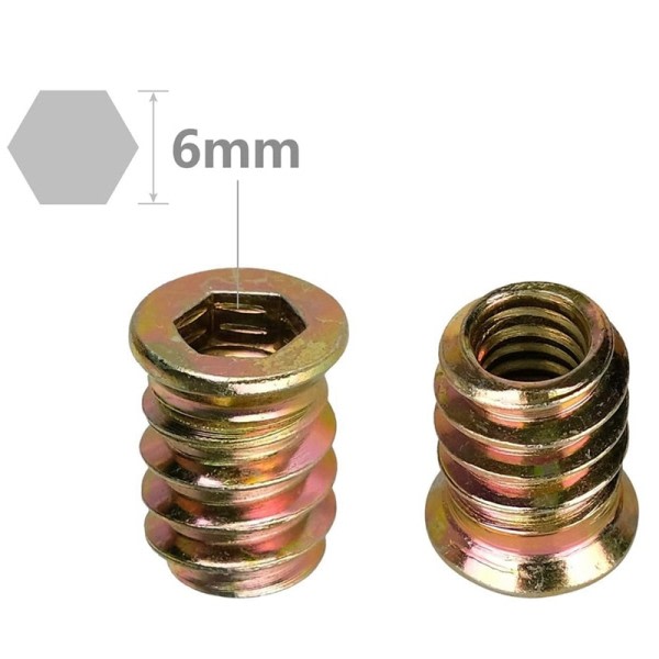 100 st M6 x 15mm Möblemang Skruva Mutter Gängad Trä Insatser Bult Fästelement Anslutning