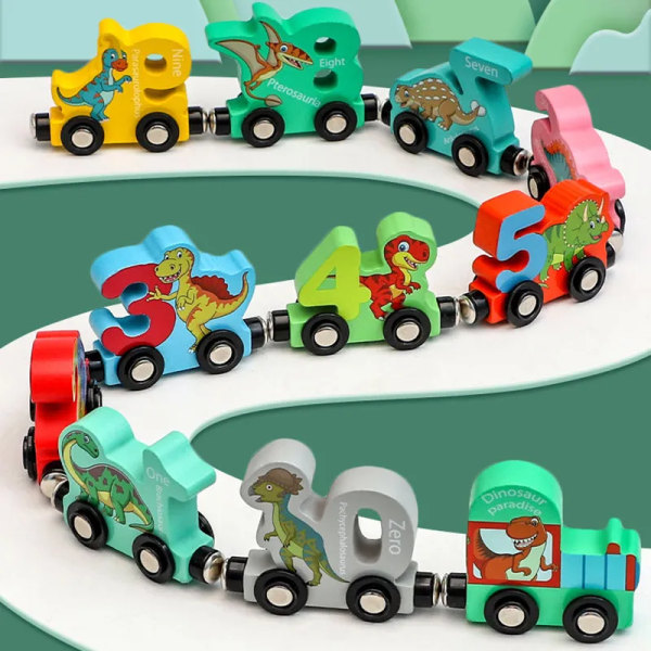 Magnetisk dinosaurie tåg nummer trä leksak inlärning bilar med nummer färg tåg montessori leksaker