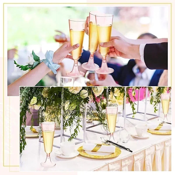 25 bitar 150ml Plast Champagne Flöjter Engångs Mousserande Bar Muggar Klar Rosa Rostning Kopp
