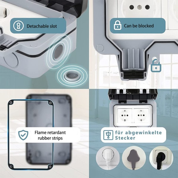 IP66 Vejrbestandig Stik Socket Vandtæt Udendørs Væg Strøm Socket 16A Dobbelt EU Standard Elektrisk Udtag