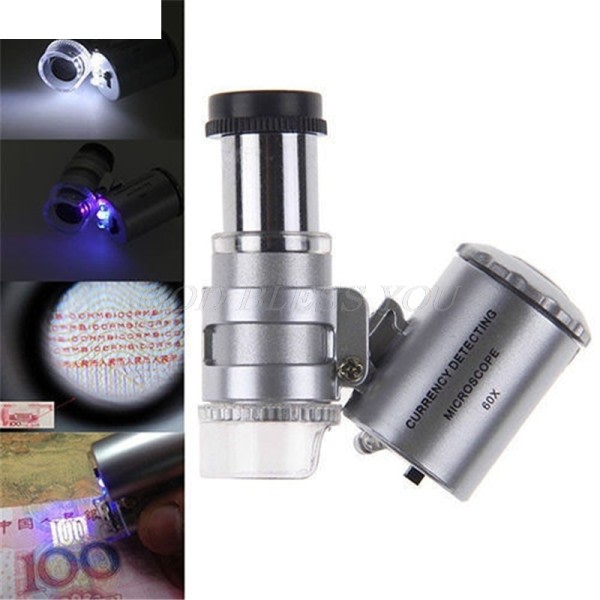 60x mini tasku LED UV jalokivi luuppi mikroskooppi lasi korut suurennuslasi