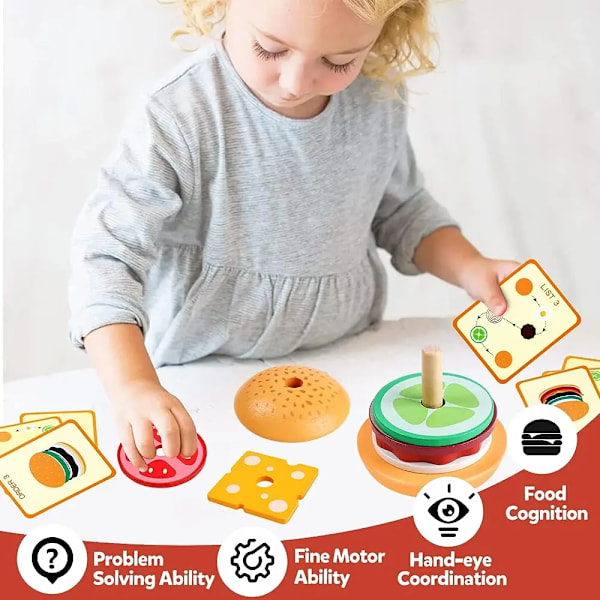 Montessori Træ Burger Stable Legetøj Til Småbørn Børn Førskole Læring Pædagogisk legetøj