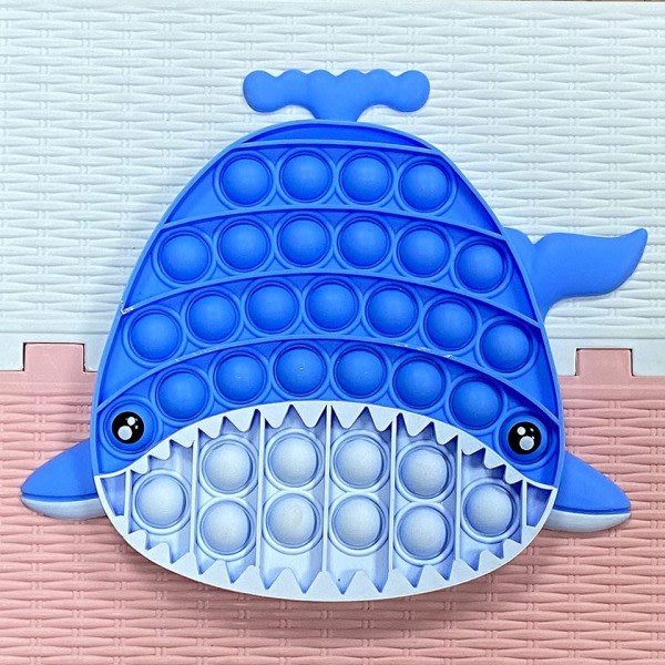 Blå haj dreng pop fidget legetøj hval skubbe boble popping sensorisk stress aflastning legetøj