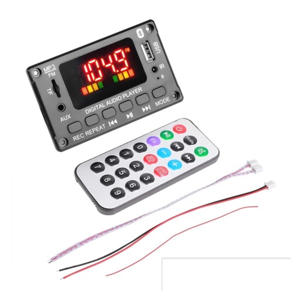 Forsterker MP3 spiller dekoder kort DC 5V-26V Bluetooth5.0 Bil FM Radio Modul Anropsopptak Støtte TF