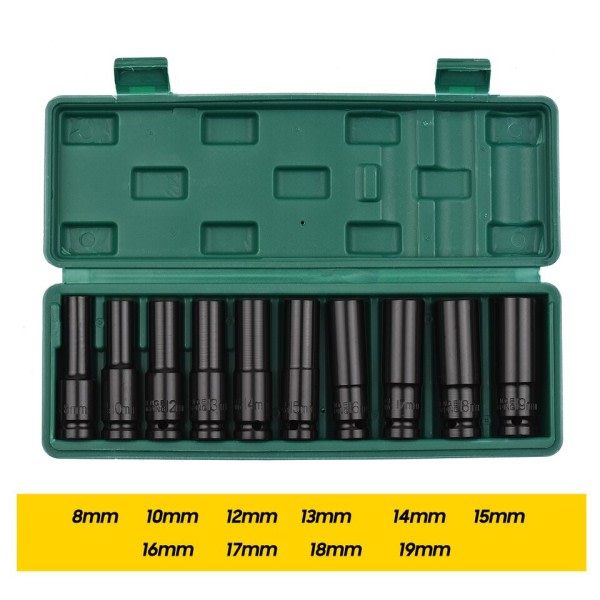 10stk 1/2" Drive Deep Impact Socket Set Drive Metric Nurch Socket